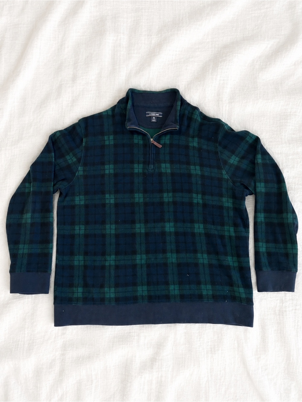 Lands’ End Plaid 100% Cotton Quarter Zip Pullover XL